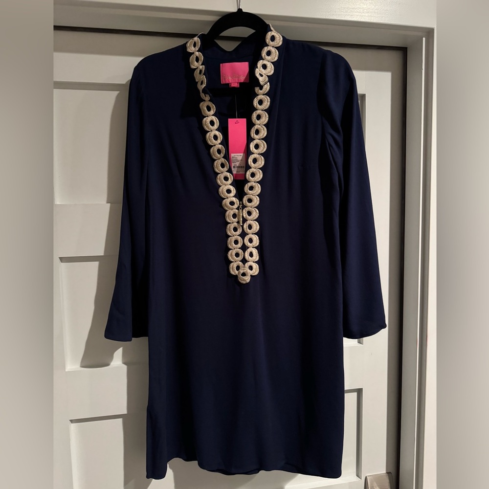 Lilly Pulitzer Blue Resort Dress with 3/4 Plunge Sleeves